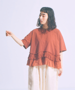 コットン天竺×ラミー　ヘムフリルTシャツ