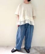 コットン天竺×ラミー　ヘムフリルTシャツ