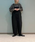 コットンリブニット　ボーダー衿付きプルオーバー