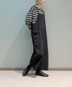 コットンリブニット　ボーダー衿付きプルオーバー