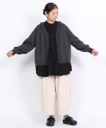 コットンリブニット　フリルカーディガン