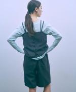 sheer satin タックハーフパンツ