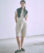 sheer satin タックハーフパンツ