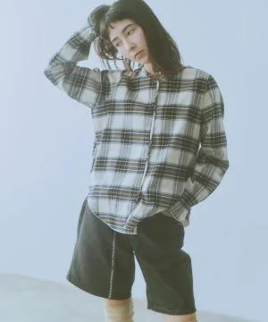 cotton viera tartan check　Vネックブラウス